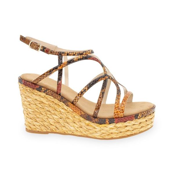 2021 fashion women sandals roman style snake's skin cross strap height straw wedges, Black