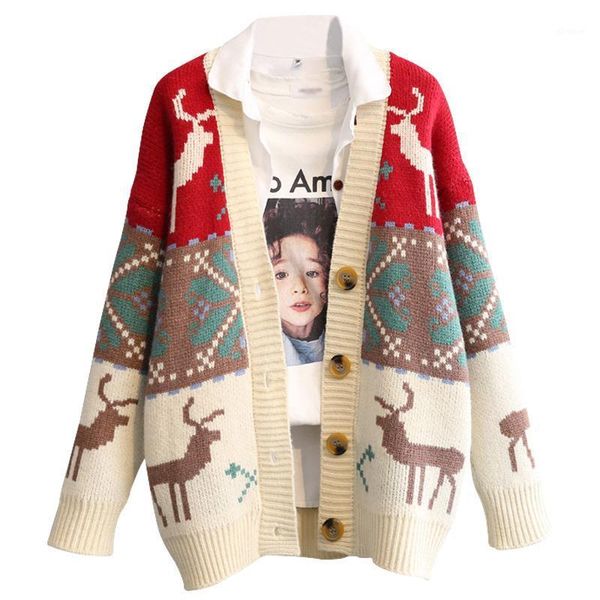women christmas cardigan red deer jacquard retro fall winter knitted vintage version loose sweater cardigan female knitwear 1, White
women christmas cardigan red deer jacquard retro fall winter knitted vintage version loose sweater cardigan female knitwear 1, White