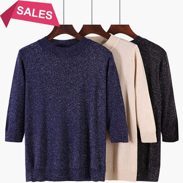 2021 new women pullover sweater glitter knitted pull over spring autumn half sleeve elasticity crewneck female jumper 98qf, White;black
2021 new women pullover sweater glitter knitted pull over spring autumn half sleeve elasticity crewneck female jumper 98qf, White;black