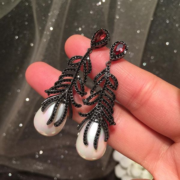 dangle & chandelier bilincolor long leaf white pearl drop earring for women bridal wedding gift, Silver 
dangle & chandelier bilincolor long leaf white pearl drop earring for women bridal wedding gift, Silver