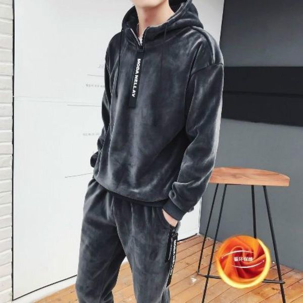 men's tracksuits autumn winter gold velvet sweater suit hooded plus thick korean casual warm cold soft comfortable sports jacket, Gray
men's tracksuits autumn winter gold velvet sweater suit hooded plus thick korean casual warm cold soft comfortable sports jacket, Gray