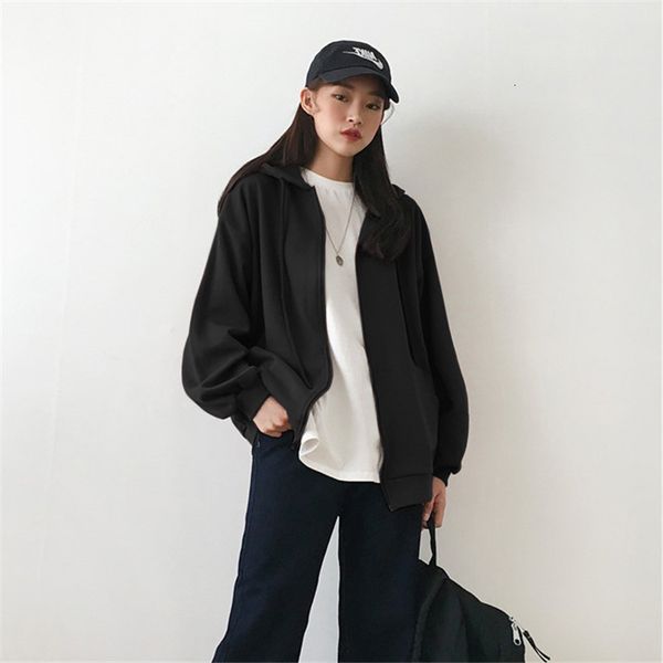 2021 new female casual solid zipper hoodies sweatshirt streetwear vintage plus size outwear jacket with hoodie 19z0, Black
2021 new female casual solid zipper hoodies sweatshirt streetwear vintage plus size outwear jacket with hoodie 19z0, Black