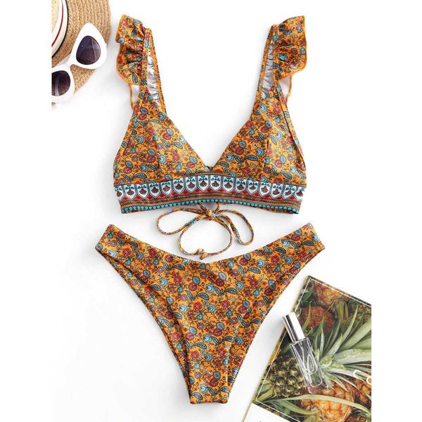 women's swimsuit summer floral print ruffle high cut bikini set two piece swimming swimwear women 2020 new dropship, White;black
women's swimsuit summer floral print ruffle high cut bikini set two piece swimming swimwear women 2020 new dropship, White;black