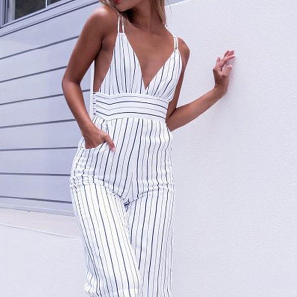 women's fashion romper strip clothes pants v-neck clubwear strap sleeveless suit backless beachwear night suit jumpsuit1, Black;white