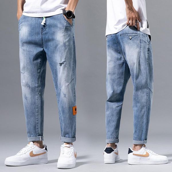 men's jeans men loose all-match style pants student elastic denim ripped tide brand large size mid-length casual, Blue
men's jeans men loose all-match style pants student elastic denim ripped tide brand large size mid-length casual, Blue
