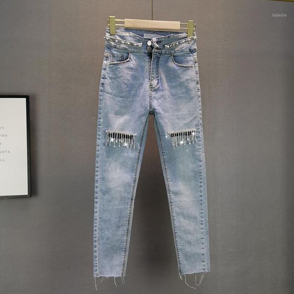 tight stretch jeans for women summer new elastic slim high waist rhinestone tassel holes jeans female thin denim pants jean1, Blue
tight stretch jeans for women summer new elastic slim high waist rhinestone tassel holes jeans female thin denim pants jean1, Blue