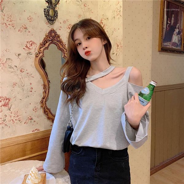 new autumn long-sleeved t-shirt women's autumn women's scheming strapless irregular hanging neck t-shirt gray221, White
new autumn long-sleeved t-shirt women's autumn women's scheming strapless irregular hanging neck t-shirt gray221, White