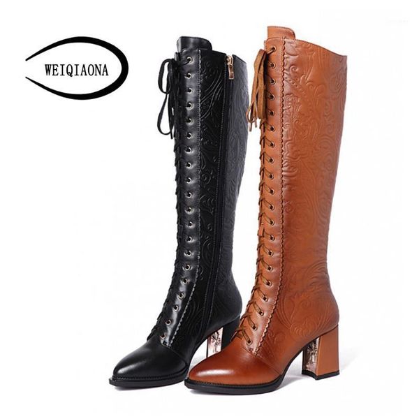 weiqiaona new lace-up genuine leather winter women's luxurious embossed knee-high boots knight boots femal fold1, Black
weiqiaona new lace-up genuine leather winter women's luxurious embossed knee-high boots knight boots femal fold1, Black