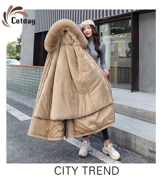 cotday cotton long thick with hooded fur wool liner high street brown 2020 women's winter warm woman plus size parkas coat1, Black
cotday cotton long thick with hooded fur wool liner high street brown 2020 women's winter warm woman plus size parkas coat1, Black