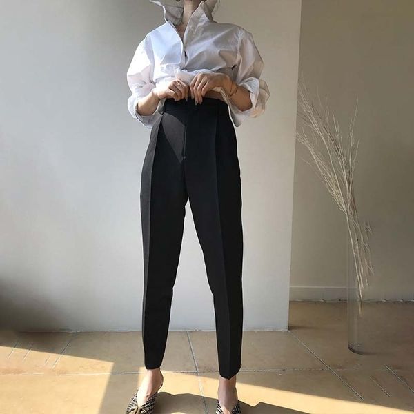 twotwinstyle casual high waist trousers for women zipper pockets ankle length harem pants large sizes fashion autumn y200114, Black;white
twotwinstyle casual high waist trousers for women zipper pockets ankle length harem pants large sizes fashion autumn y200114, Black;white