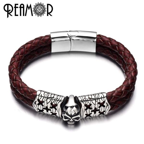 charm bracelets reamor 316l stainless steel cracked skull bracelet double layers genuine braided leather male & bangles men's jewelry, Golden;silver
charm bracelets reamor 316l stainless steel cracked skull bracelet double layers genuine braided leather male & bangles men's jewelry, Golden;silver