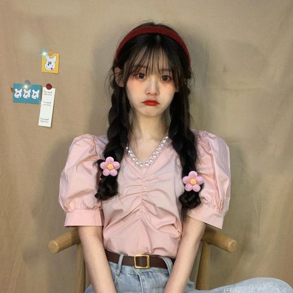 shirts women puff short sleeve beading casual pleated solid sweet womens korean style elegant streetwear new all match stylish jlleow, White;black
shirts women puff short sleeve beading casual pleated solid sweet womens korean style elegant streetwear new all match stylish jlleow, White;black