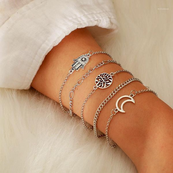 charm bracelets vintage silver color hand moon tree layered bracelet set for women girl hollow geometric chains pulseiras 41761, Golden;silver
charm bracelets vintage silver color hand moon tree layered bracelet set for women girl hollow geometric chains pulseiras 41761, Golden;silver