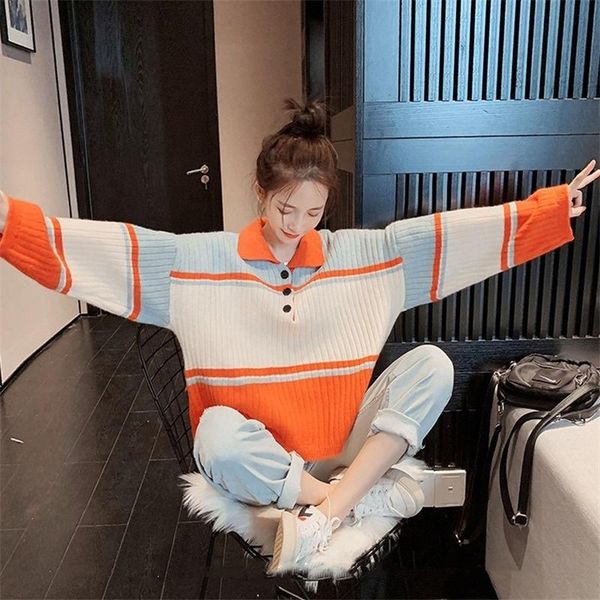women's sweaters contrasting color sweater women loose outer wear student 2021 autumn winter pullover korean style lazy wind fashion, White;black
women's sweaters contrasting color sweater women loose outer wear student 2021 autumn winter pullover korean style lazy wind fashion, White;black