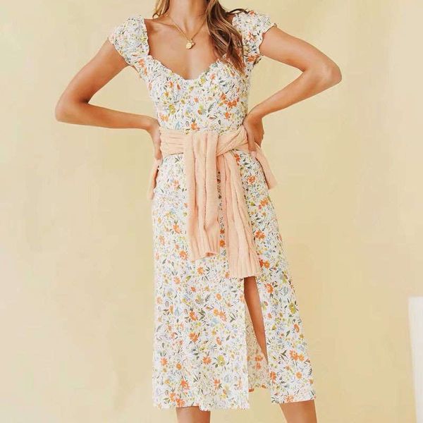 2230-2020 summer new fashion print slim cut split holiday dress, Black;gray 
2230-2020 summer new fashion print slim cut split holiday dress, Black;gray