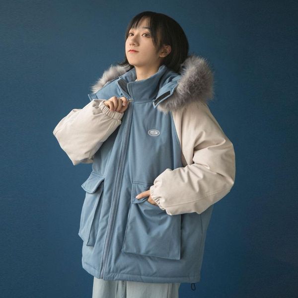 parkas thickening winter detachable hat korean loose large faux fur collar patchwork cotton coat ulzzang, Black
parkas thickening winter detachable hat korean loose large faux fur collar patchwork cotton coat ulzzang, Black