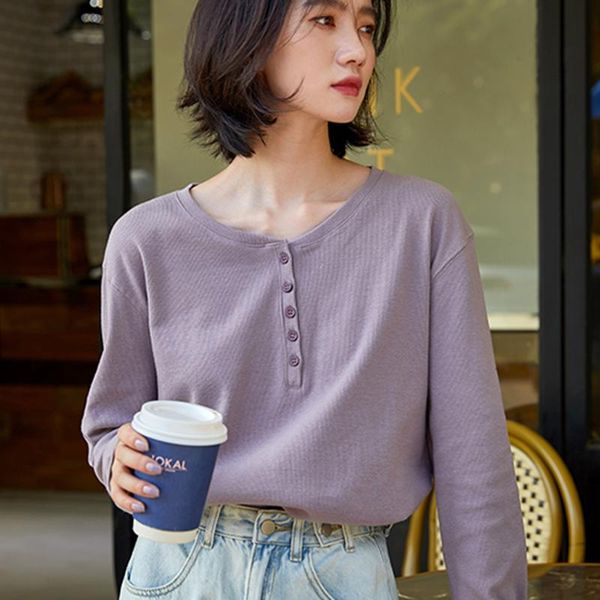 women's t-shirt spring/autumn women loose casual button design long sleeve t shirt all-matched o-neck cotton a914, White
women's t-shirt spring/autumn women loose casual button design long sleeve t shirt all-matched o-neck cotton a914, White