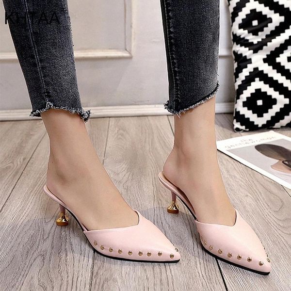 khtaa summer women mules slippers rivet solid pointed toe sandals slides casual leather thin high heels shoes ladies footwear #0e9r, Black
khtaa summer women mules slippers rivet solid pointed toe sandals slides casual leather thin high heels shoes ladies footwear #0e9r, Black