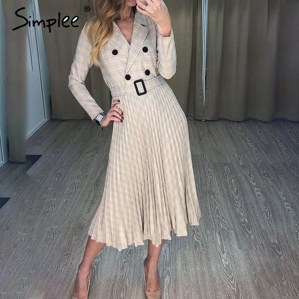 simplee vintage pleated belt plaid dress women elegant office ladies blazer dresses long sleeve female autumn midi party dress y200101, White;black
simplee vintage pleated belt plaid dress women elegant office ladies blazer dresses long sleeve female autumn midi party dress y200101, White;black