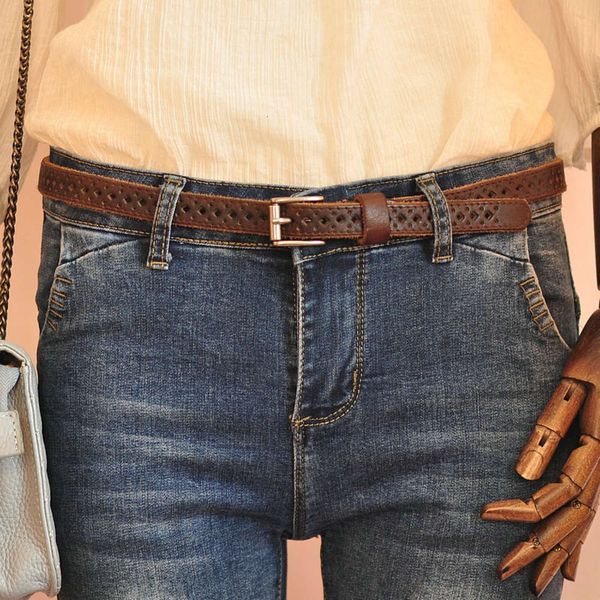 head leather thin belt women's versatile jeans decoration general hollow soft, Black;brown 
head leather thin belt women's versatile jeans decoration general hollow soft, Black;brown