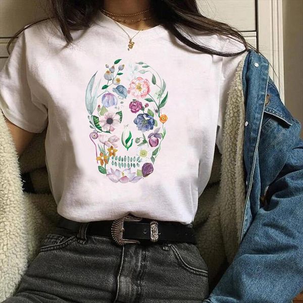 women clothing clothes graphic kawaii floral watercolor skull face trend halloween tees female t shirt womens t shirt, White
women clothing clothes graphic kawaii floral watercolor skull face trend halloween tees female t shirt womens t shirt, White