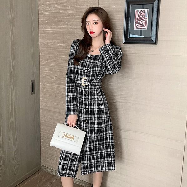 casual dresses french vintage plaid tweed dress women 2021 winter spring square collar single breasted high waist elegant evening party, Black;gray
casual dresses french vintage plaid tweed dress women 2021 winter spring square collar single breasted high waist elegant evening party, Black;gray