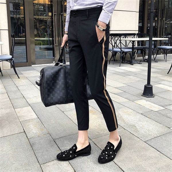 side tape mens dress pant business casual office trousers ment ankle length pantalon homme slim fit men social trouser 201222, Black
side tape mens dress pant business casual office trousers ment ankle length pantalon homme slim fit men social trouser 201222, Black