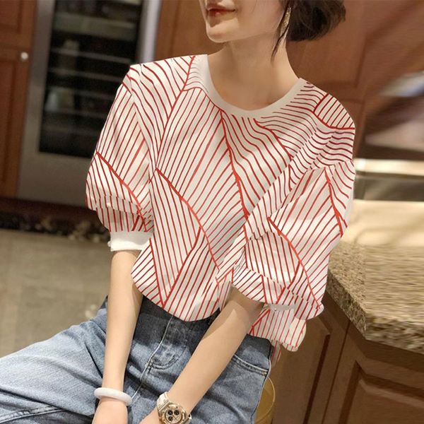 women's blouses & shirts red striped ladies summer thin short-sleeved puff sleeve loose 2021 style women round neck, White
women's blouses & shirts red striped ladies summer thin short-sleeved puff sleeve loose 2021 style women round neck, White