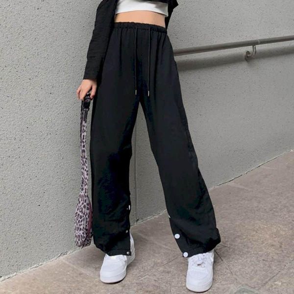 women's pants & capris spring autumn harajuku overalls women loose harem open stich leg black pant clothing, Black;white