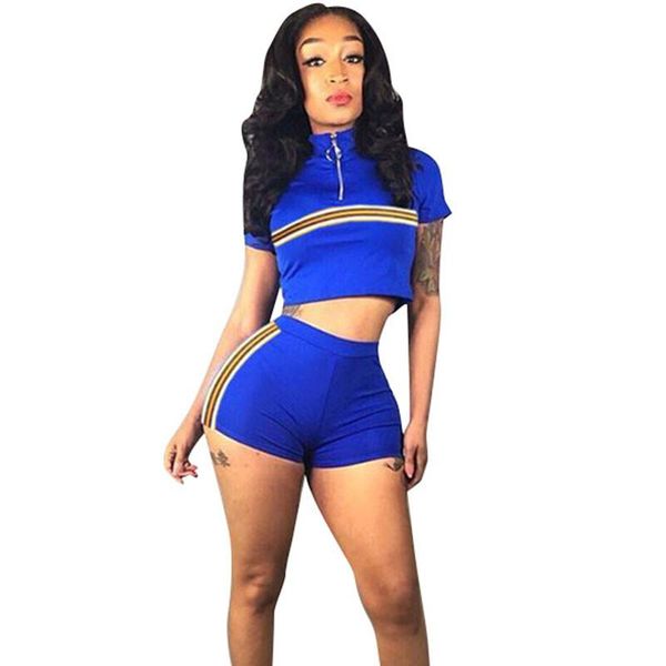 summer fitness two piece set women short sleeve striped zipper turtleneck crop and shorts sport suit casual femme tracksuit, Gray
summer fitness two piece set women short sleeve striped zipper turtleneck crop and shorts sport suit casual femme tracksuit, Gray