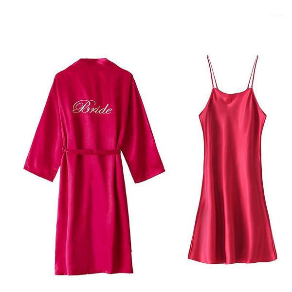 women's long robe spring and summer satin embroidered word pyjama bride bridesmaid morning dress for wedding1, Black;red
women's long robe spring and summer satin embroidered word pyjama bride bridesmaid morning dress for wedding1, Black;red