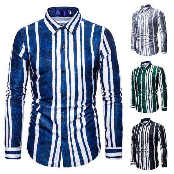 spring and autumn new irregular european men's gradient stripe printing long sleeve shirt, White;black
spring and autumn new irregular european men's gradient stripe printing long sleeve shirt, White;black