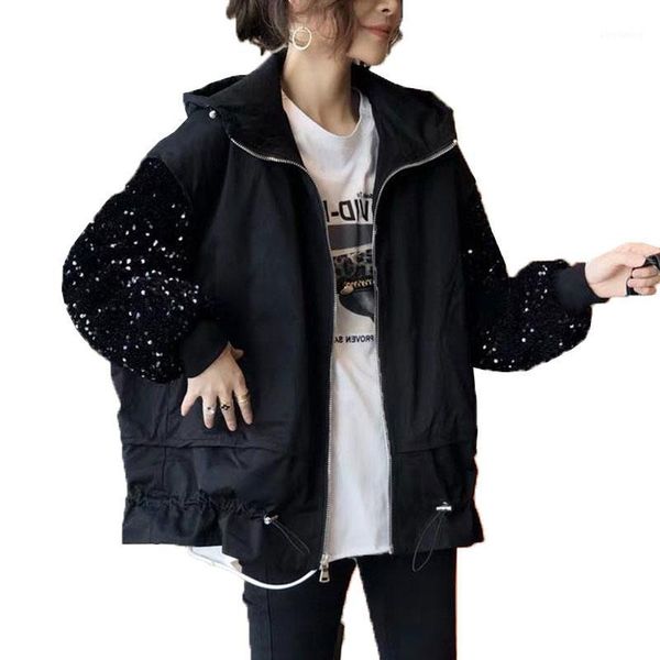 european plus cotton thick autumn winter jacket new fashion long-sleeved sequin stitching hooded short coat women loose cardigan1, Black;brown
european plus cotton thick autumn winter jacket new fashion long-sleeved sequin stitching hooded short coat women loose cardigan1, Black;brown