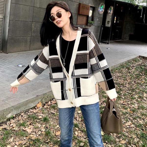 women's knits & tees cardigan women sweaters plaid coats loose knit christmas sweater plus size, White
women's knits & tees cardigan women sweaters plaid coats loose knit christmas sweater plus size, White