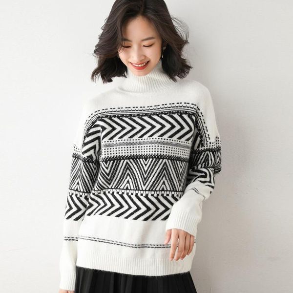 women's sweaters 2021 autumn and winter geometric contrast retro round neck thick wool sweater all-match slim pullover bottoming shirt, White;black
women's sweaters 2021 autumn and winter geometric contrast retro round neck thick wool sweater all-match slim pullover bottoming shirt, White;black