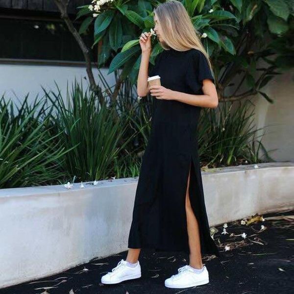 women's t-shirt summer long side split t shirt women black slim tshirt short sleeve casual big size tees, White
women's t-shirt summer long side split t shirt women black slim tshirt short sleeve casual big size tees, White