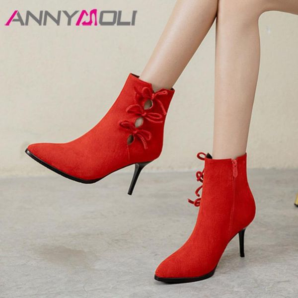 boots annymoli high heel ankle bow woman zip thin short pointed toe shoes ladies autumn winter black red 33-46
boots annymoli high heel ankle bow woman zip thin short pointed toe shoes ladies autumn winter black red 33-46