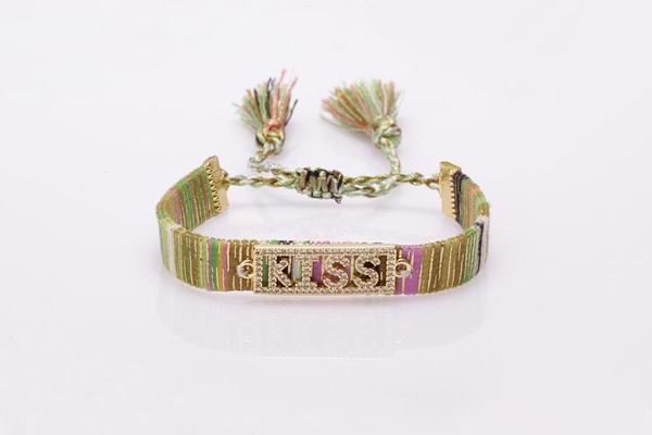 charm bracelets ethnic boho mix cz paved kiss sign soft cotton silk tassel band adjustable bracelet for woman, Golden;silver
charm bracelets ethnic boho mix cz paved kiss sign soft cotton silk tassel band adjustable bracelet for woman, Golden;silver
