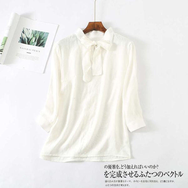 2021 spring summer new women's slim cotton and hemp white stand collar bow quarter sleeve shirt
2021 spring summer new women's slim cotton and hemp white stand collar bow quarter sleeve shirt