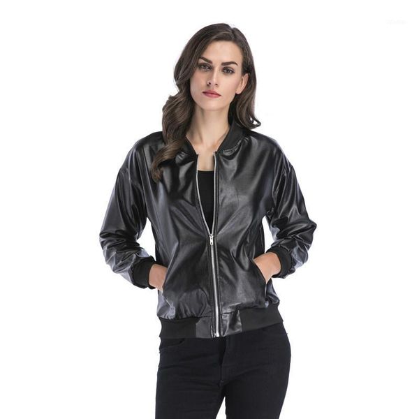 women's jackets whzhm leather jacket stand collar black long sleeve zippers pockets loose casual coats femme fashion autumn pu women1, Black;brown
women's jackets whzhm leather jacket stand collar black long sleeve zippers pockets loose casual coats femme fashion autumn pu women1, Black;brown