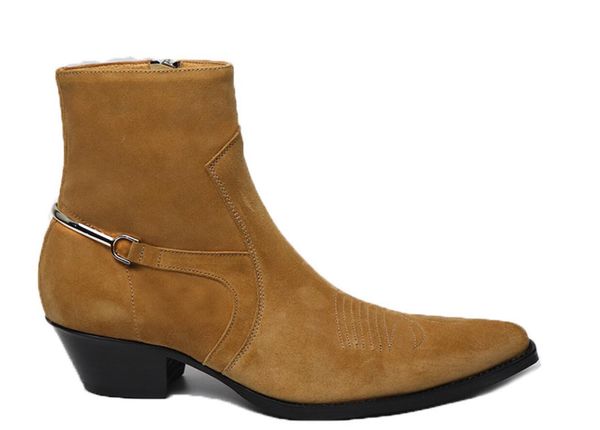 new real leather men booties metal decoration male boots embroidery boots point toe men's party shoes med heel 5cm botas, Black
new real leather men booties metal decoration male boots embroidery boots point toe men's party shoes med heel 5cm botas, Black
