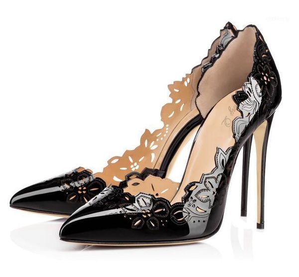dress shoes fashion hollow carved flower high heel pointed toe patent leather woman black white color plus size 451
dress shoes fashion hollow carved flower high heel pointed toe patent leather woman black white color plus size 451