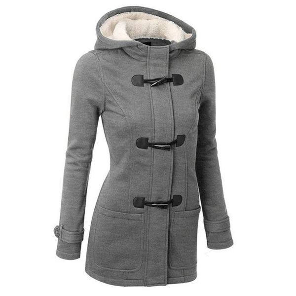 fashion women's hooded jacket autumn long sleeve warm fleece coat horn buttons zipper pockets slim-fit solid color outerwear, Black;brown 
fashion women's hooded jacket autumn long sleeve warm fleece coat horn buttons zipper pockets slim-fit solid color outerwear, Black;brown