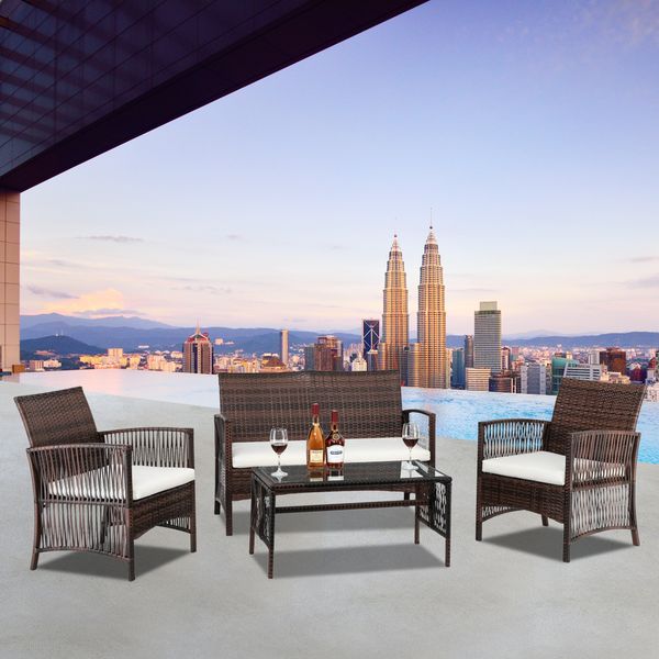 4pcs coffee table including cushions patio furniture set garden with glass coffee table loveseat & 2 cushioned chairs
4pcs coffee table including cushions patio furniture set garden with glass coffee table loveseat & 2 cushioned chairs