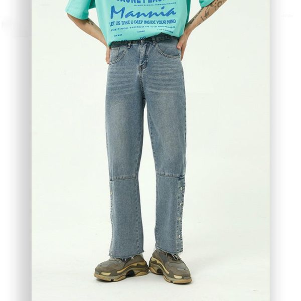 men vintage fashion streetwear hip hop rivet leg straight casual denim pant male japan korea style loose jeans trousers regular1, Blue 
men vintage fashion streetwear hip hop rivet leg straight casual denim pant male japan korea style loose jeans trousers regular1, Blue