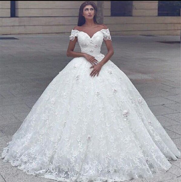 new arabic ball gown wedding dresses off shoulder 3d flowers full lace beads princess floor length puffy plus size formal bridal gowns, White
new arabic ball gown wedding dresses off shoulder 3d flowers full lace beads princess floor length puffy plus size formal bridal gowns, White