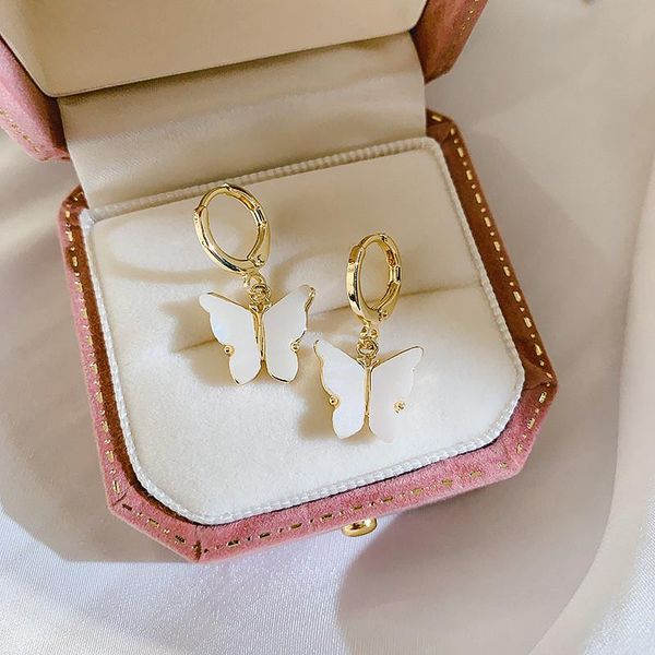 hoop & huggie korean trendy acrylic butterfly earrings for woman summer cute sweet statement girl jewelry accessories gift, Golden;silver
