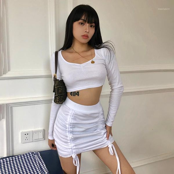 zoctuo ruched bandage two piece set long sleeve women's set crop mini skirt women fashion streetwear tracksuit1, Gray 
zoctuo ruched bandage two piece set long sleeve women's set crop mini skirt women fashion streetwear tracksuit1, Gray