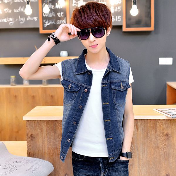 jeans men's sleeveless jacket spring and autumn thin youth korean fashion handsome vest, Black;white
jeans men's sleeveless jacket spring and autumn thin youth korean fashion handsome vest, Black;white
