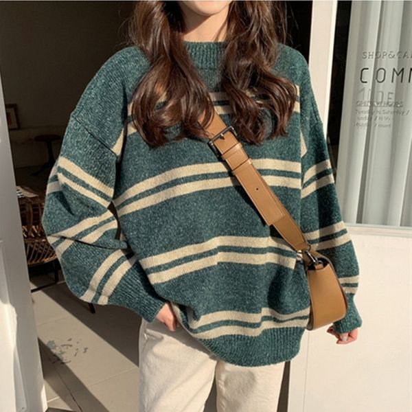 3 colors korean style knitted sweaters women loose striped long sleeve warm sweater female jumpers ( lj201114, White;black
3 colors korean style knitted sweaters women loose striped long sleeve warm sweater female jumpers ( lj201114, White;black